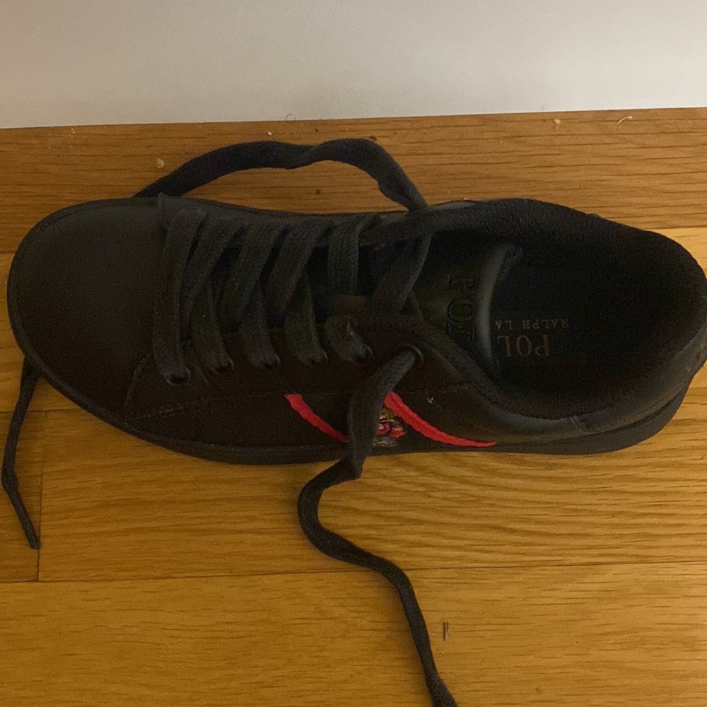Polo Ralph Lauren Quilton Bear Black Leather Sneaker - Picture 3 of 3
